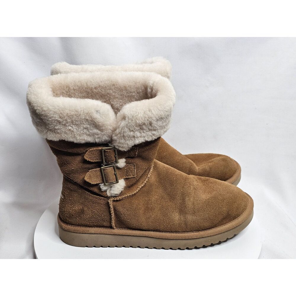 Koolaburra by UGG Sulana Short Shearling Chestnut Boots‎ Buckles Women's Size 9 - Picture 2 of 7